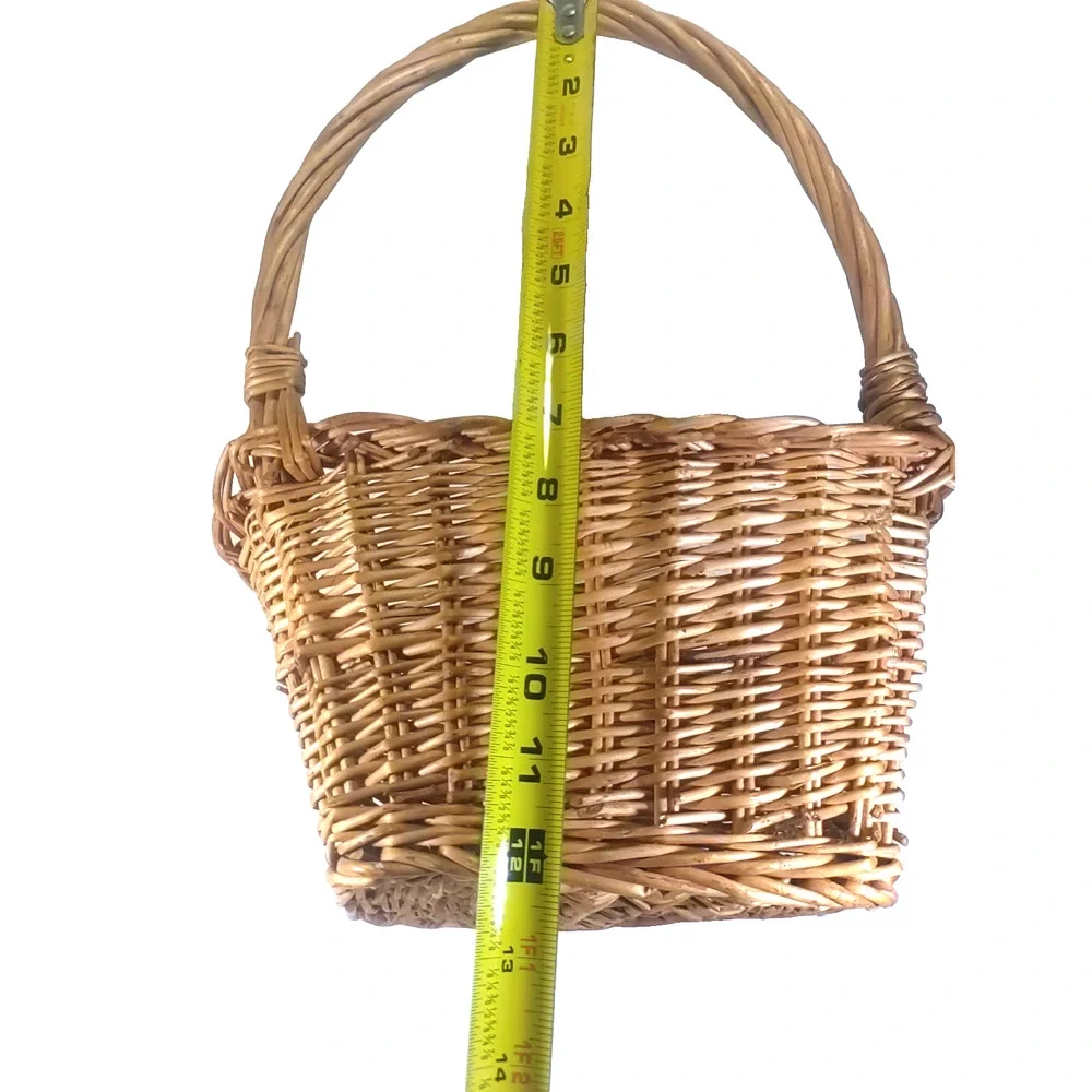 Hanging Half Basket Wicker Rattan Light Brown Handle Plant Storage
